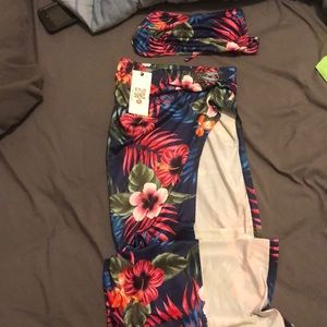 Tropical women’s two piece skirt set- crop top